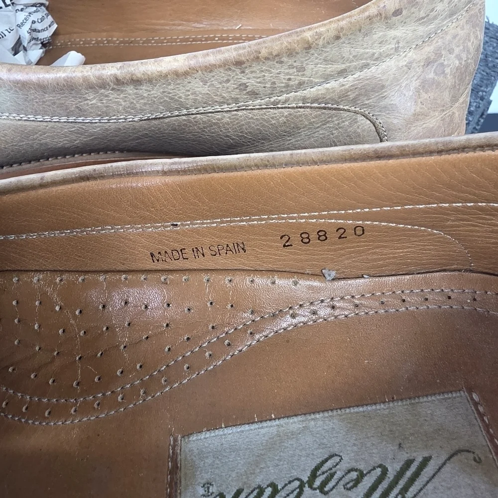 Mezlan Shoe Vicenza 11.5M Apron Toe Loafer Slip-On Distressed Leather Tan Spain